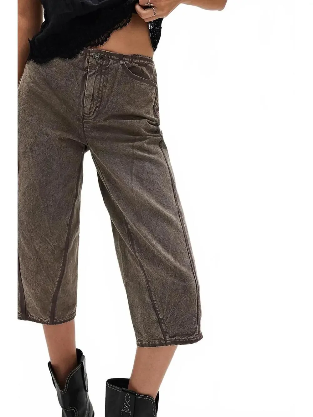 Free People Like That Tapered Capris Wild Mushroom Jorts NWT Size 2